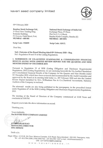 Thumbnail Kaveri Seed Quarterly Report 2019-q3