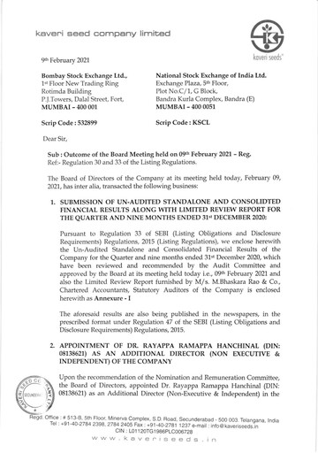 Thumbnail Kaveri Seed Quarterly Report 2020-q3