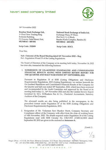 Thumbnail Kaveri Seed Quarterly Report 2022-q2