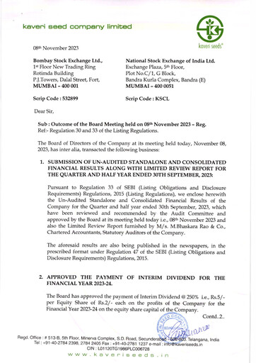 Thumbnail Kaveri Seed Quarterly Report 2023-q2