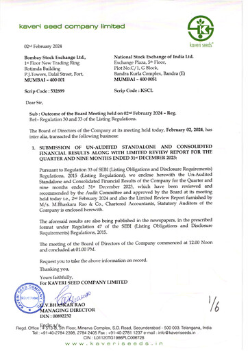 Thumbnail Kaveri Seed Quarterly Report 2023-q3