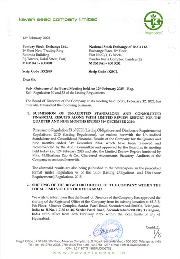 Thumbnail Kaveri Seed Quarterly Report 2024-q3