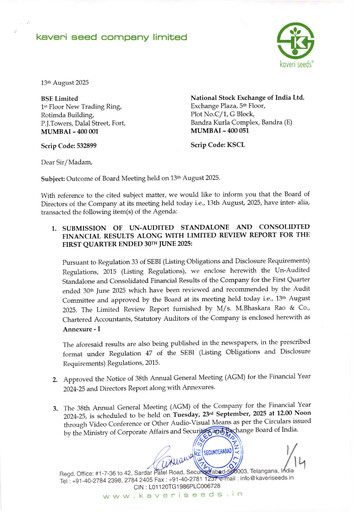 Thumbnail Kaveri Seed Quarterly Report 2025-q1