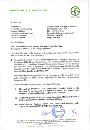 Thumbnail Kaveri Seed Quarterly Report 2026-q4