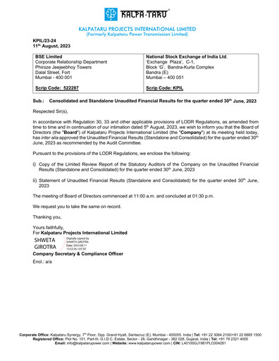 Thumbnail Kalpataru Projects International Quarterly Report 2023-q1