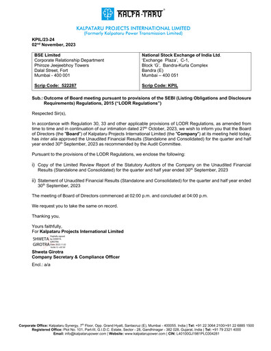 Thumbnail Kalpataru Projects International Quarterly Report 2023-q2