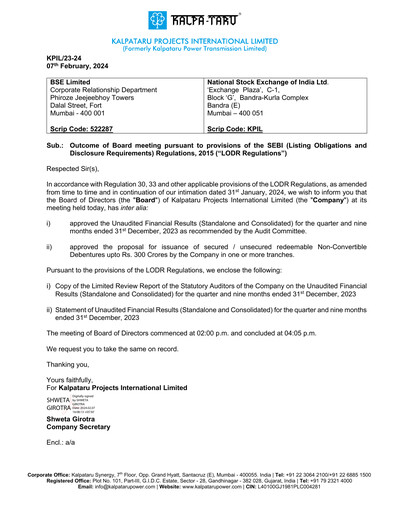 Thumbnail Kalpataru Projects International Quarterly Report 2023-q3