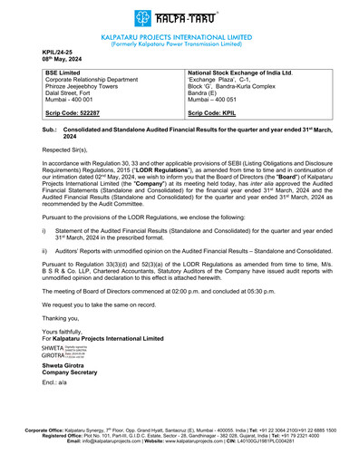 Thumbnail Kalpataru Projects International Quarterly Report 2024-q4