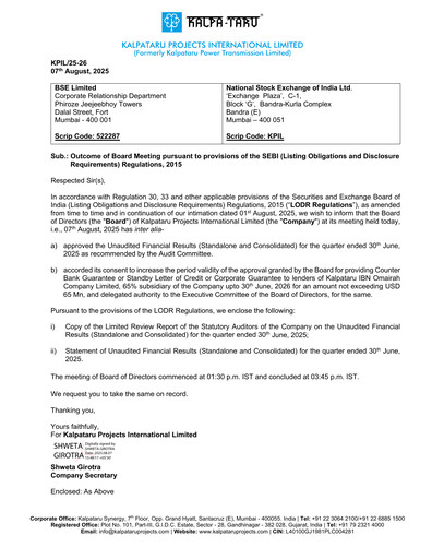 Thumbnail Kalpataru Projects International Quarterly Report 2025-q1