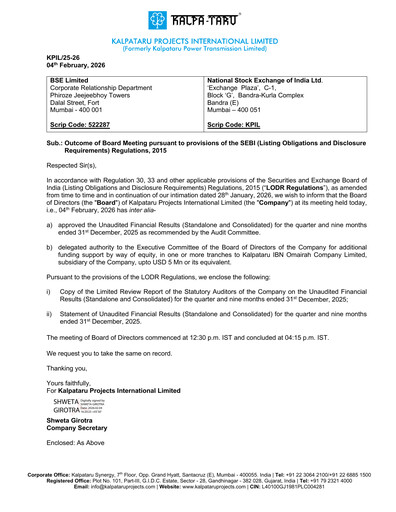 Thumbnail Kalpataru Projects International Quarterly Report 2025-q3