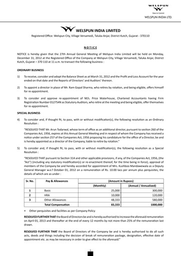 Thumbnail Welspun India Annual Report 2011-2012