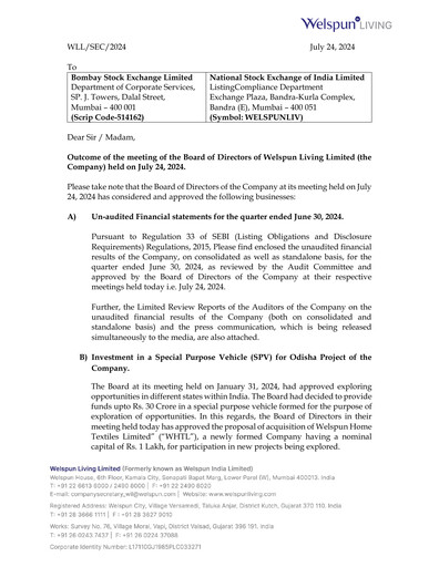 Miniature Welspun India Rapport trimestriel 2024-q1