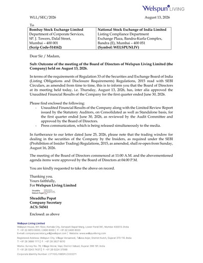 Thumbnail Welspun India Quarterly Report 2026-q1