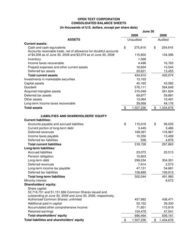 Thumbnail OpenText Financial Statement 2009