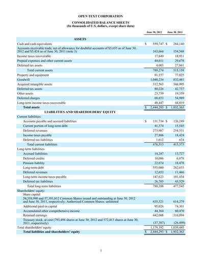 Thumbnail OpenText Financial Statement 2012