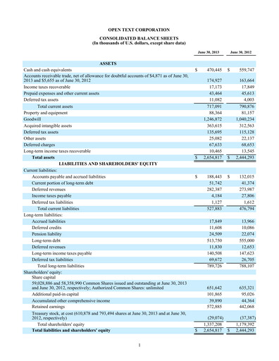 Thumbnail OpenText Financial Statement 2013