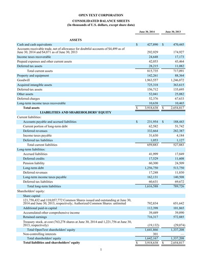 Thumbnail OpenText Financial Statement 2014