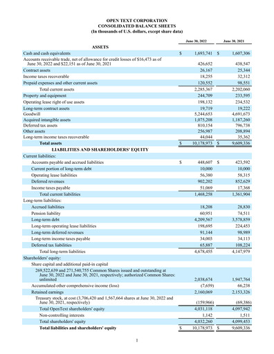 Thumbnail OpenText Financial Statement 2022