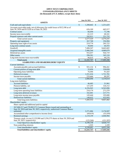 Thumbnail OpenText Financial Statement 2024
