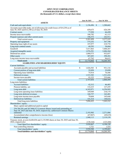 Thumbnail OpenText Financial Statement 2025