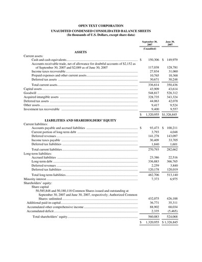 Thumbnail OpenText Quarterly Report 2008-q1