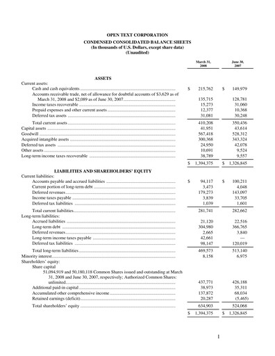 Thumbnail OpenText Quarterly Report 2008-q3