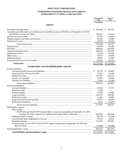 Thumbnail OpenText Quarterly Report 2011-q1