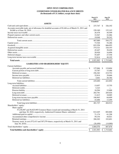 Thumbnail OpenText Quarterly Report 2011-q3