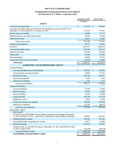 Thumbnail OpenText Quarterly Report 2014-q2