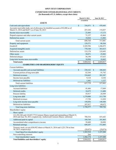 Thumbnail OpenText Quarterly Report 2014-q3