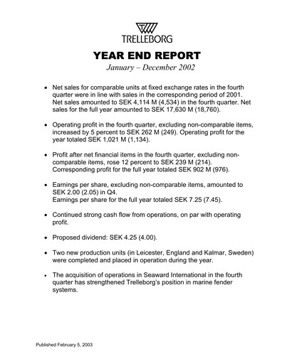 Thumbnail Trelleborg AB Quarterly Report 2002-q4