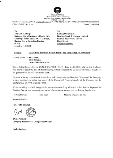 Thumbnail MOIL Half-year Report 2018-h1