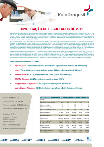 Thumbnail RaiaDrogasil Quarterly Report 2011-q4