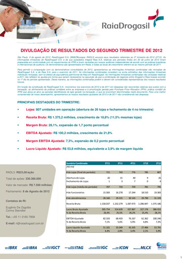 Thumbnail RaiaDrogasil Quarterly Report 2012-q2