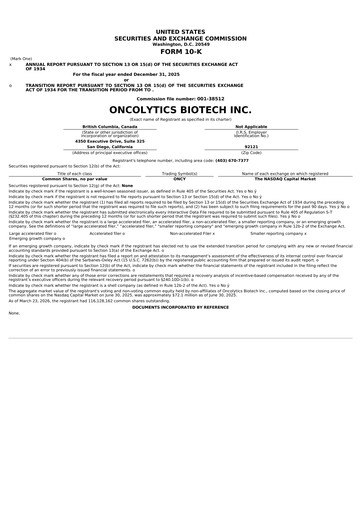 Thumbnail Oncolytics Biotech
 Annual Report 2025