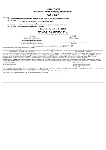 Thumbnail Oncolytics Biotech
 Quarterly Report 2026-q1