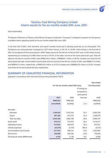 Thumbnail Yankuang Energy (Yanzhou Coal Mining) Half-year Report 2001-h1