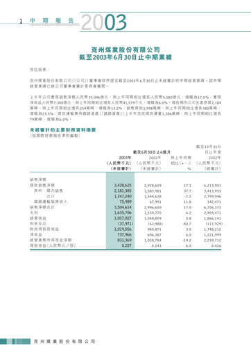 Thumbnail Yankuang Energy (Yanzhou Coal Mining) Half-year Report 2003-h1