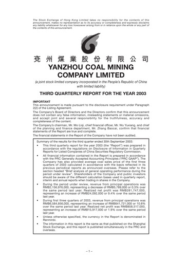 Thumbnail Yankuang Energy (Yanzhou Coal Mining) Quarterly Report 2003-q3