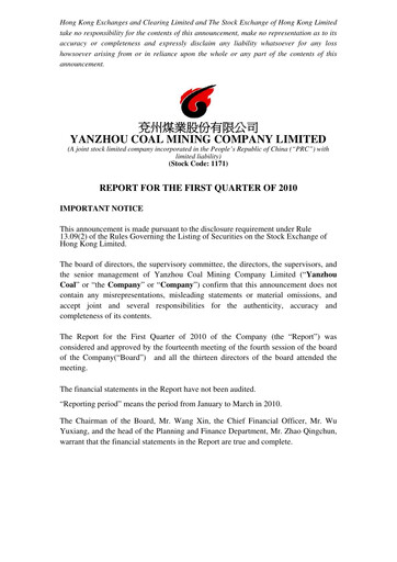 Thumbnail Yankuang Energy (Yanzhou Coal Mining) Quarterly Report 2010-q1