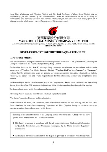 Thumbnail Yankuang Energy (Yanzhou Coal Mining) Quarterly Report 2011-q3