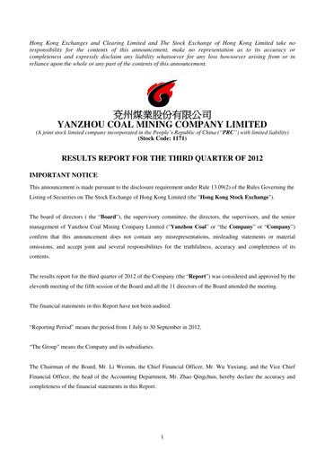 Thumbnail Yankuang Energy (Yanzhou Coal Mining) Quarterly Report 2012-q3