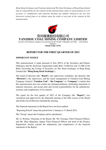 Thumbnail Yankuang Energy (Yanzhou Coal Mining) Quarterly Report 2013-q1