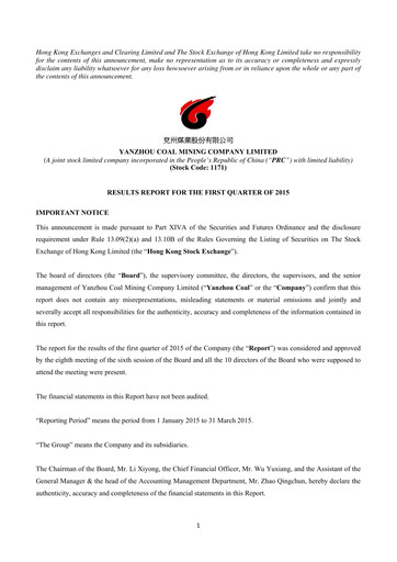 Thumbnail Yankuang Energy (Yanzhou Coal Mining) Quarterly Report 2015-q1