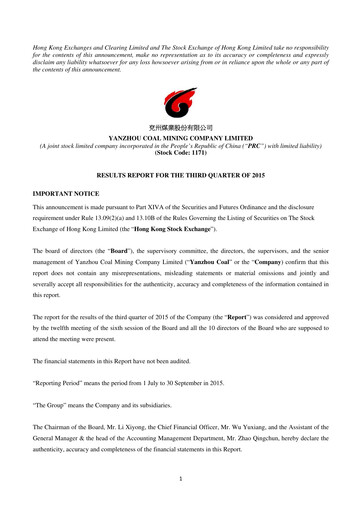 Thumbnail Yankuang Energy (Yanzhou Coal Mining) Quarterly Report 2015-q3