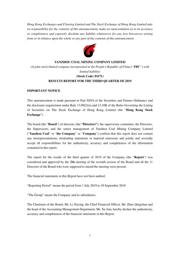 Thumbnail Yankuang Energy (Yanzhou Coal Mining) Quarterly Report 2019-q3