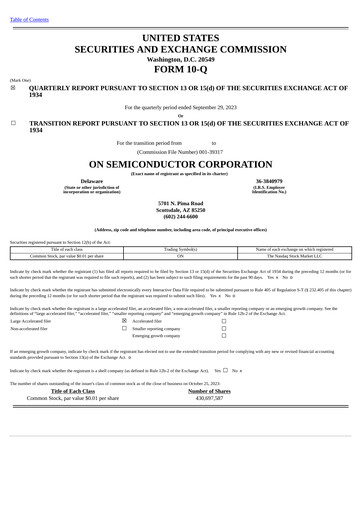 Thumbnail ON Semiconductor Quarterly Report 2023-q3