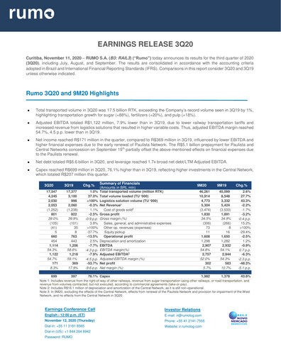Thumbnail Rumo Quarterly Report 2020-q3