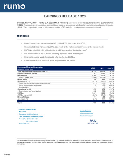 Thumbnail Rumo Quarterly Report 2023-q1