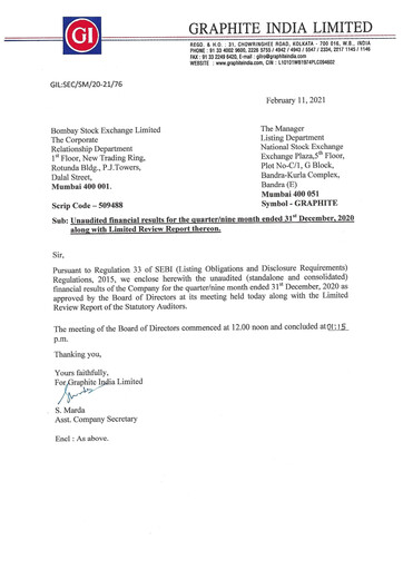 Thumbnail Graphite India Quarterly Report 2020-q3